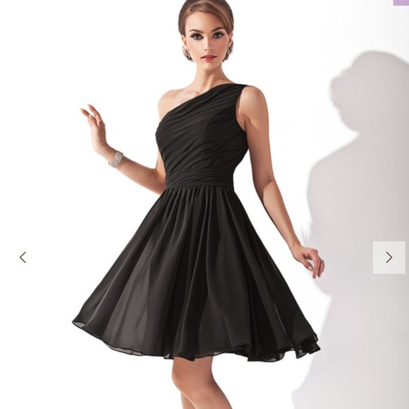 NWOT - JJ's House Chiffon One-shoulder Knee-length Black Dress Size 14 - Picture 3 of 8